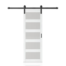 Load image into Gallery viewer, 5 Lite Tempered Frosted Glass White Finished Composite Interior Sliding Barn Door with Hardware Kit
