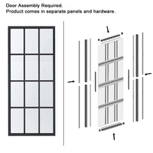 Load image into Gallery viewer, 36 in. x 84 in. 12 Lite Glass Black Aluminum Frame Interior Barn Door with Sliding Hardware Kit
