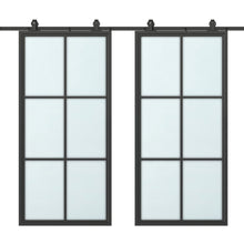 Load image into Gallery viewer, 72 in. x 84 in. 6 Lite Glass Black Aluminum Frame Interior Double Sliding Barn Door with Hardware Kit
