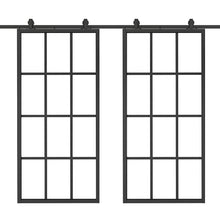 Load image into Gallery viewer, 72 in. x 84 in. 12 Lite Glass Black Aluminum Frame Interior Double Sliding Barn Door with Hardware Kit
