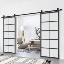 Load image into Gallery viewer, 10 Lite Glass Black Aluminum Frame Interior Double Sliding Barn Door with Hardware Kit
