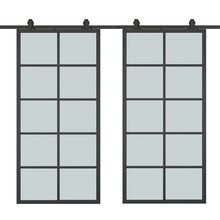 Load image into Gallery viewer, 10 Lite Glass Black Aluminum Frame Interior Double Sliding Barn Door with Hardware Kit
