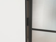 Load image into Gallery viewer, 36 in. x 85 in. 4 Lite Frost Glass Black Steel Frame Prehung Interior Door with Door Handle
