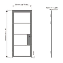 Load image into Gallery viewer, 36 in. x 85 in. 4 Lite Frost Glass Black Steel Frame Prehung Interior Door with Door Handle
