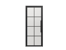 Load image into Gallery viewer, 36 in. x 85 in. 8 Lite Frost Glass Black Steel Frame Prehung Interior Door with Door Handle
