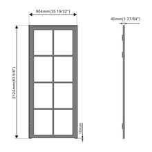 Load image into Gallery viewer, 36 in. x 85 in. 8 Lite Frost Glass Black Steel Frame Prehung Interior Door with Door Handle
