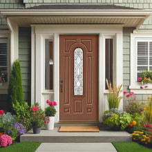 Load image into Gallery viewer, 36 in. x 80 in. Reversible Decorative Glass cherry Modern Exterior Fiberglass Front Door Slab Door
