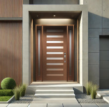 Load image into Gallery viewer, Reversible Frosted Glass Modern Exterior Unfinished Mahogany Front Door Slab
