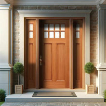 Load image into Gallery viewer, Reversible Clear Glass Modern Exterior Unfinished Mahogany Front Door Slab
