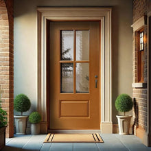 Load image into Gallery viewer, 36 in. x 80 in. Reversible Decorative Glass Walnut Modern Exterior Fiberglass Front Door Slab Door
