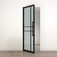 Load image into Gallery viewer, Full Lite Frameless Opaque Frosted Glass Black Steel Frame Interior Pivot Door with Pivot Hinge Hardware Kit
