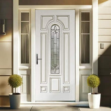 Load image into Gallery viewer, 36 in. x 80 in. Reversible Decorative Glass White Modern Exterior Fiberglass Front Door Slab Door
