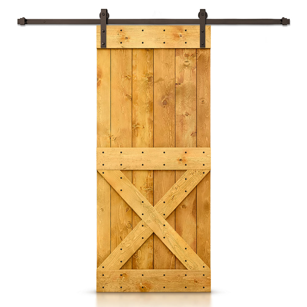 Mini X Stained Knotty Pine Wood Sliding DIY Barn Door with Hardware Kit