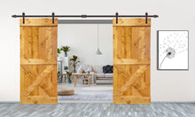 Load image into Gallery viewer, Mini X Series Stained Solid Pine Wood Interior Double Sliding Barn Door With Hardware Kit
