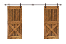 Load image into Gallery viewer, Mini X Pre Assembled Stained Wood Interior Double Sliding Barn Door with Hardware Kit
