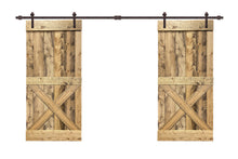 Load image into Gallery viewer, Mini X Series Stained Solid Pine Wood Interior Double Sliding Barn Door With Hardware Kit
