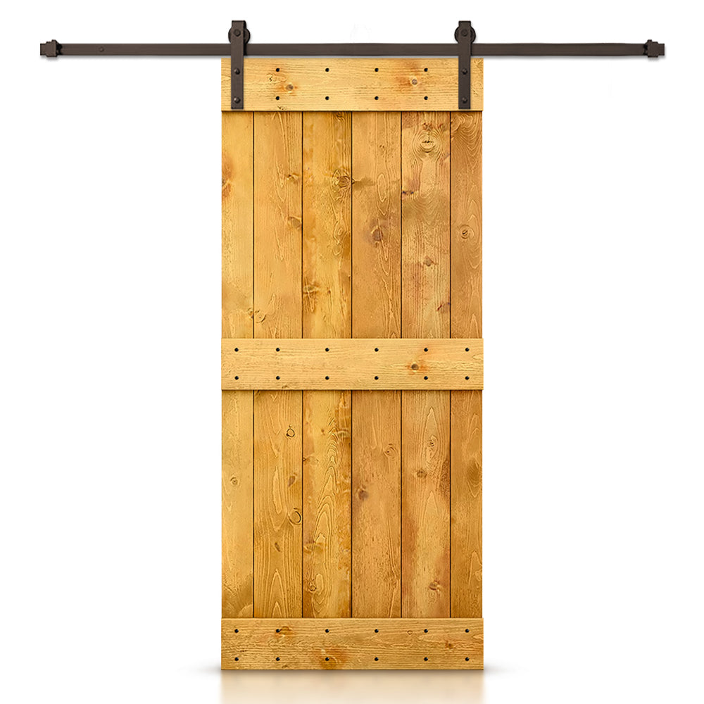 Mid-Bar Stained Solid Knotty Pine Wood Sliding DIY Barn Door with Hardware