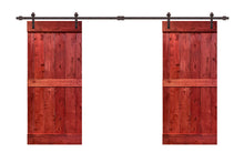 Load image into Gallery viewer, Mid-Bar Pre Assembled Stained Wood Interior Double Sliding Barn Door with Hardware Kit
