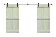 Load image into Gallery viewer, Mid-Bar Pre Assembled Stained Wood Interior Double Sliding Barn Door with Hardware Kit
