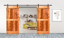 Load image into Gallery viewer, Mid-Bar Series Stained Solid Wood Interior Double Sliding Barn Door With Hardware Kit
