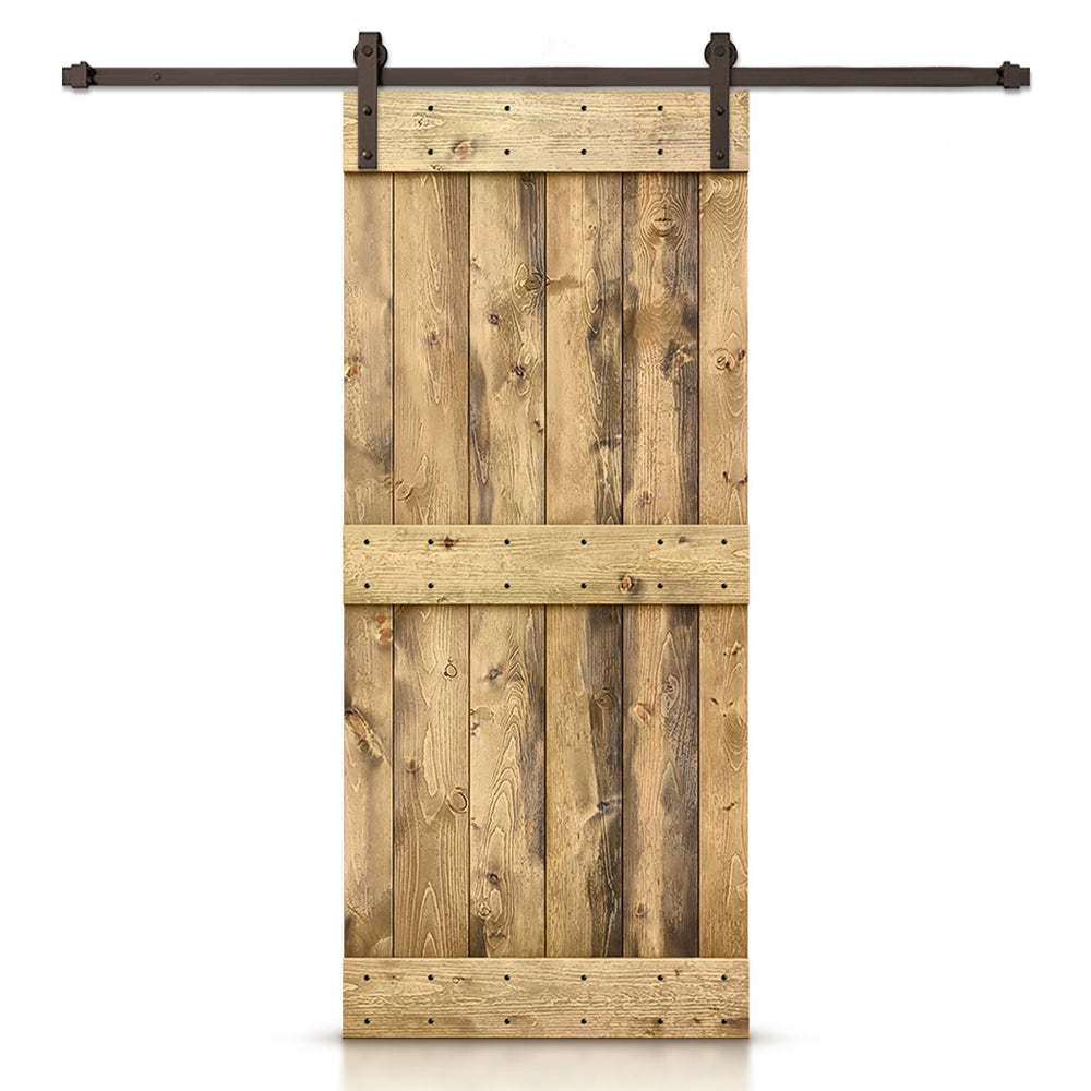 Mid-X Bar Pre-assembled Stained Wood Sliding Barn Door with Hardware Kit