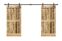 Load image into Gallery viewer, Mid-Bar Pre Assembled Stained Wood Interior Double Sliding Barn Door with Hardware Kit
