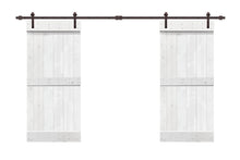 Load image into Gallery viewer, Mid-Bar Pre Assembled Stained Wood Interior Double Sliding Barn Door with Hardware Kit
