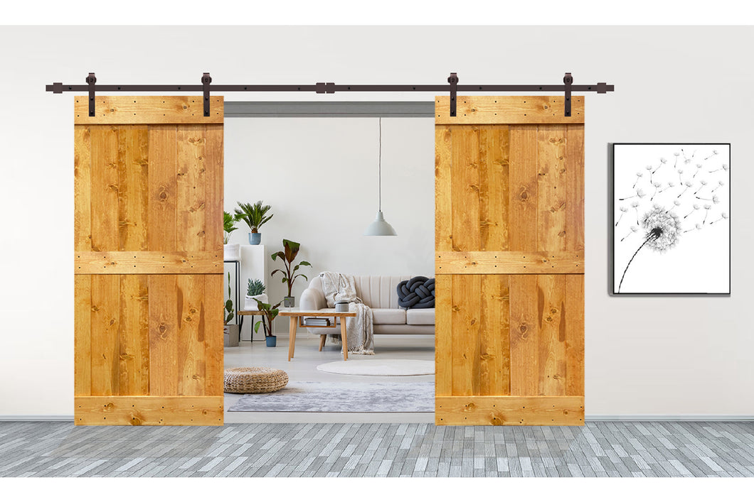 Mid-Bar Series Stained Solid Wood Interior Double Sliding Barn Door With Hardware Kit