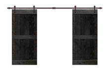 Load image into Gallery viewer, Mid-Bar Pre Assembled Stained Wood Interior Double Sliding Barn Door with Hardware Kit
