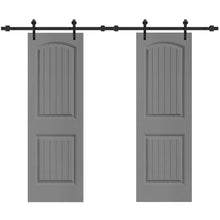 Load image into Gallery viewer, 36 in. x 80 in. Camber Top Composite MDF Split Double Sliding Barn Door with Hardware Kit

