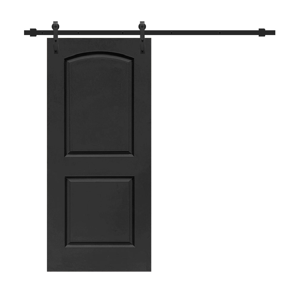 Top Mount Door Track Hardware and White Primed MDF Raised 2 Panel Interior Sliding Barn Door Top Mount Door Track Hardware and White Primed MDF Raised 2 Panel Interior Sliding Barn Door