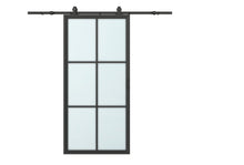Load image into Gallery viewer, 37 in. x 84 in. 6-Lite Tempered Glass Barn Door Steel Frame Sliding Hardware Kit and Door Handle
