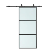 Load image into Gallery viewer, 3-Lite Tempered Glass Barn Door Steel Frame Sliding Hardware Kit and Door Handle
