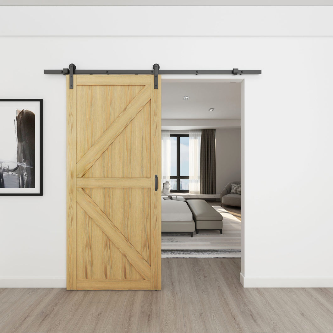 36 in. x 84 in. K Series Pre Assembled Natural Wood Stained MDF Sliding Barn Door with Hardware Kit and Door Handle