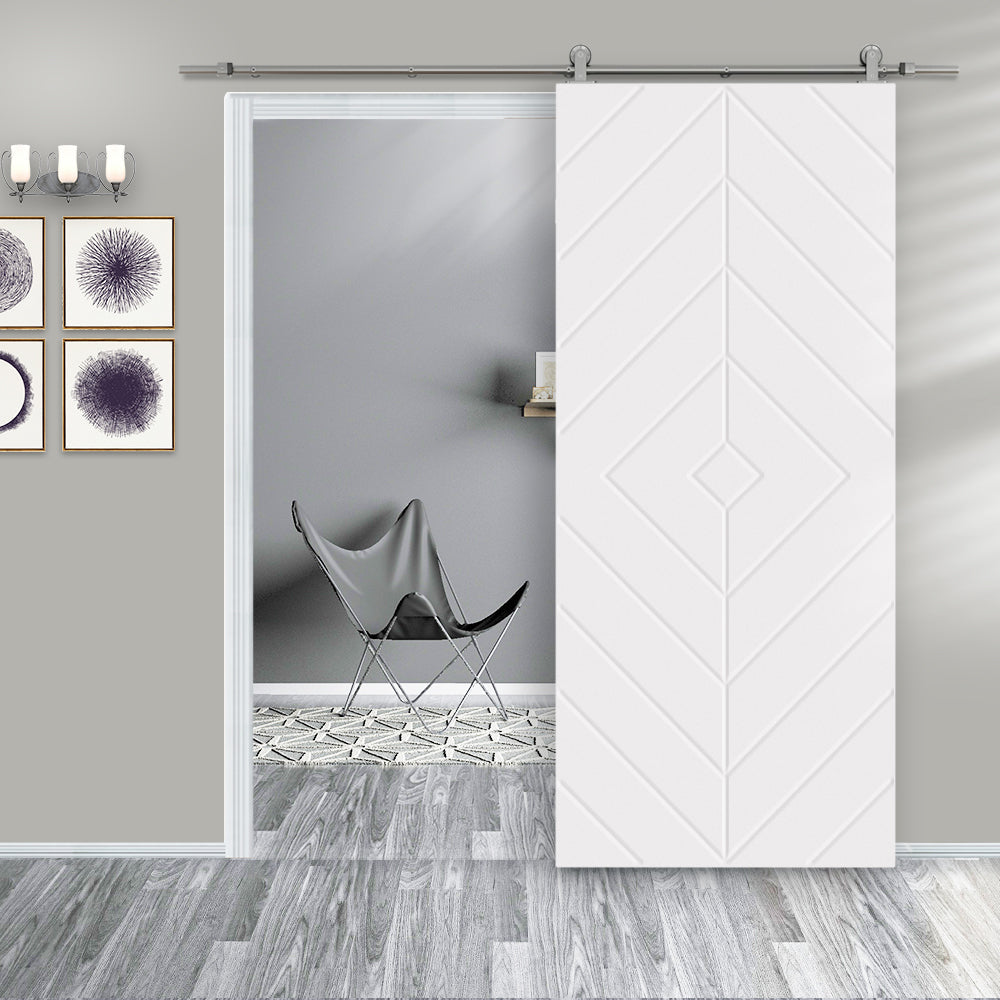 Diamond Fully Assembled Stained MDF Modern Sliding Barn Door with Hardware Kit