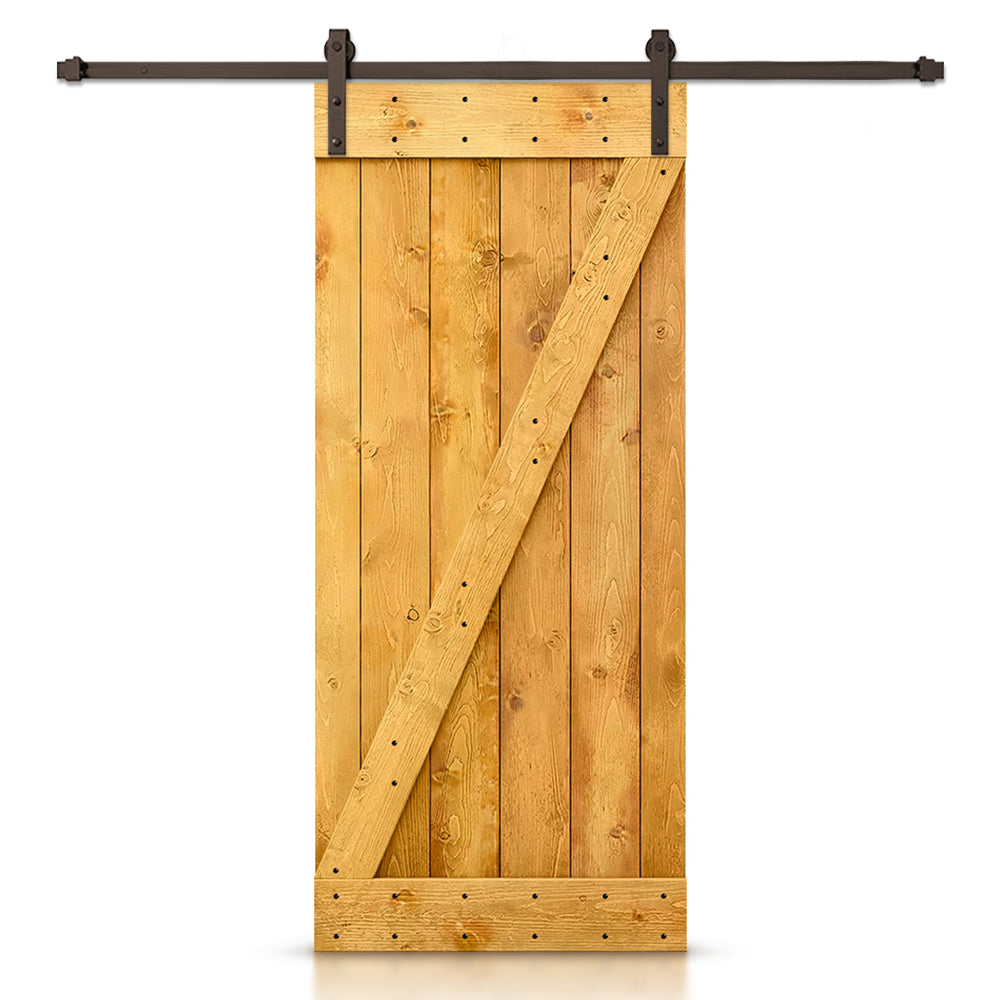 Z Bar Stained Knotty Pine Wood Sliding DIY Barn Door with Hardware Kit
