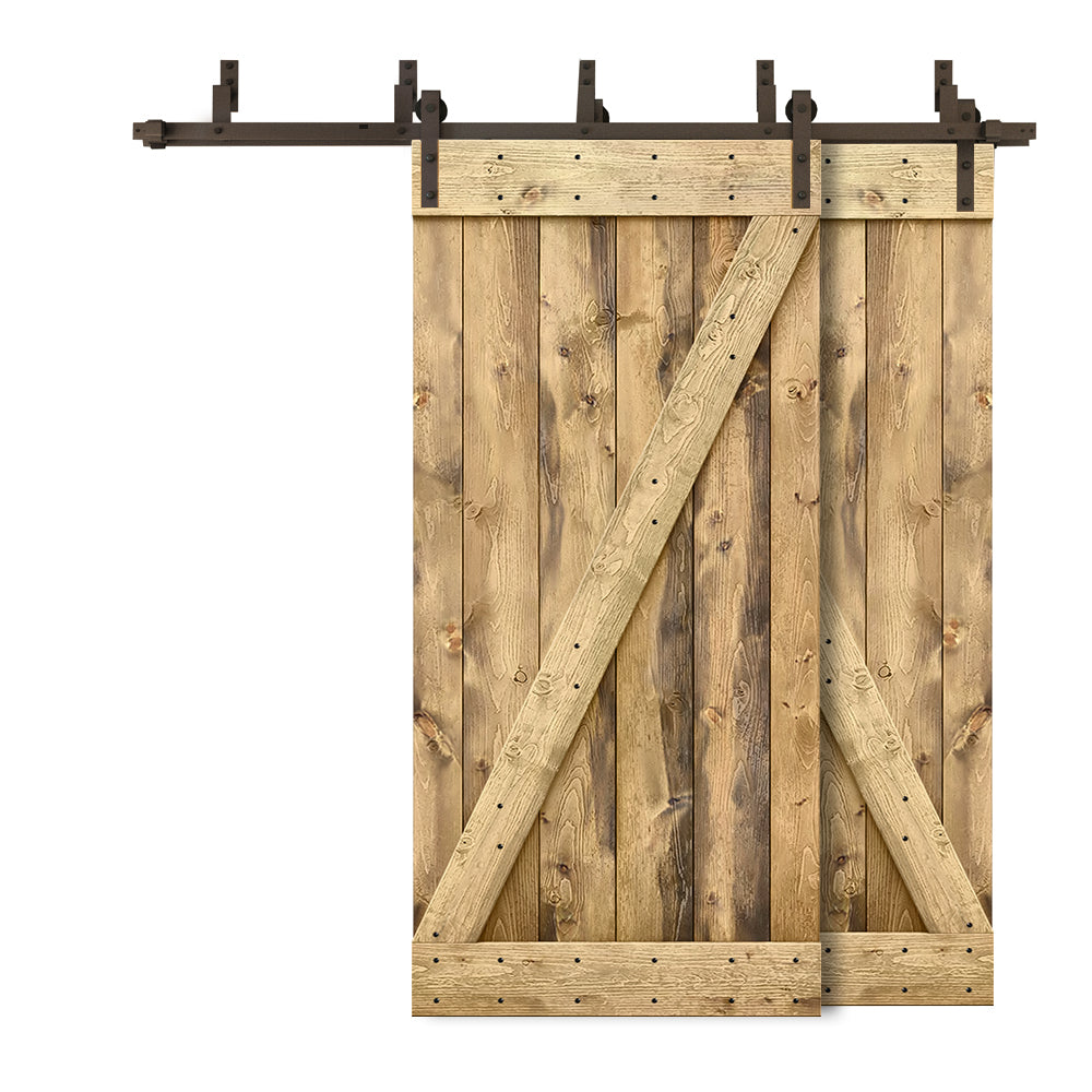 Z Bar Bypass Stained Interior Double Sliding Barn Door With