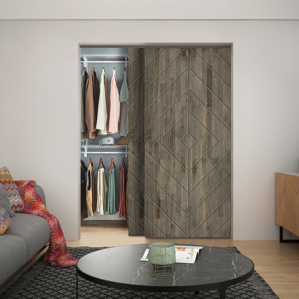 Diamond Pattern Hollow Core Solid Wood Double Closet Sliding Door Slabs
