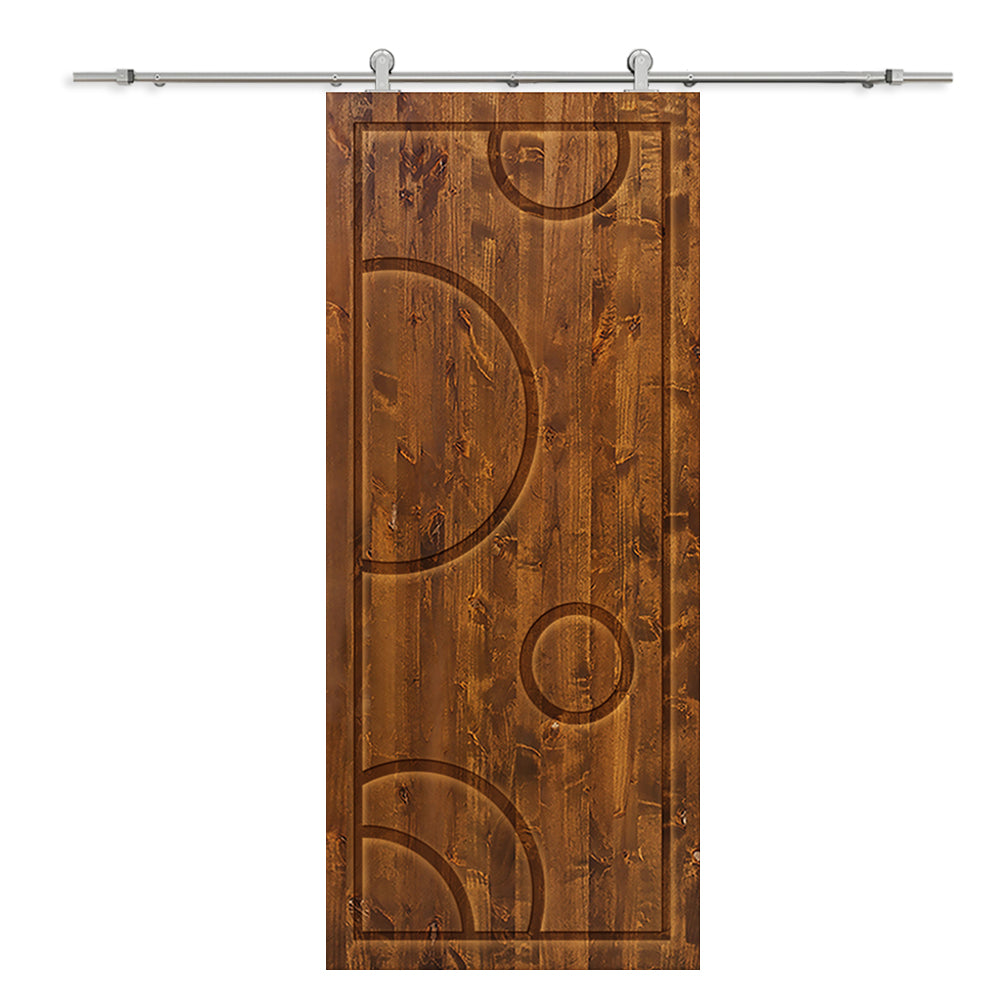 Bubble Pattern Solid Pine Wood Interior Sliding Barn Door with Hardware Kit