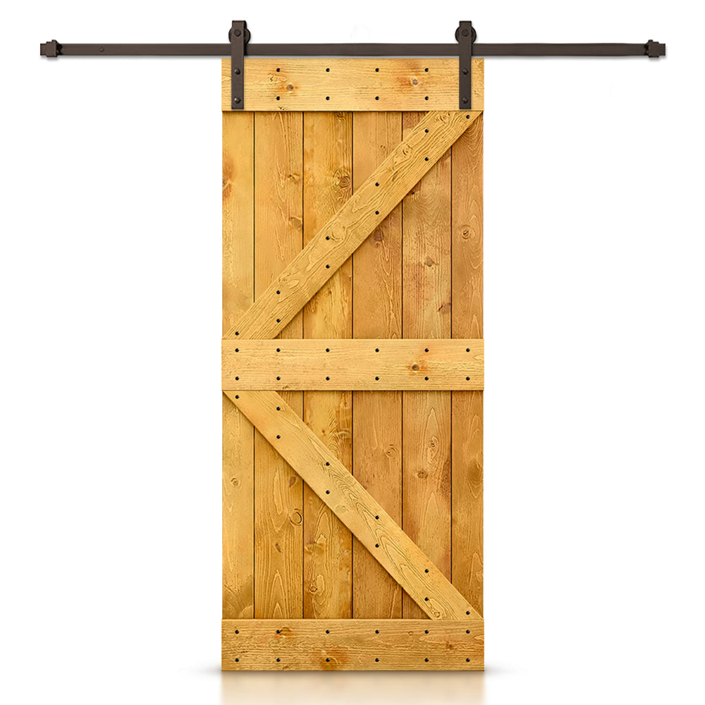 K Bar Stained Knotty Pine Wood Sliding DIY Barn Door with Hardware Kit
