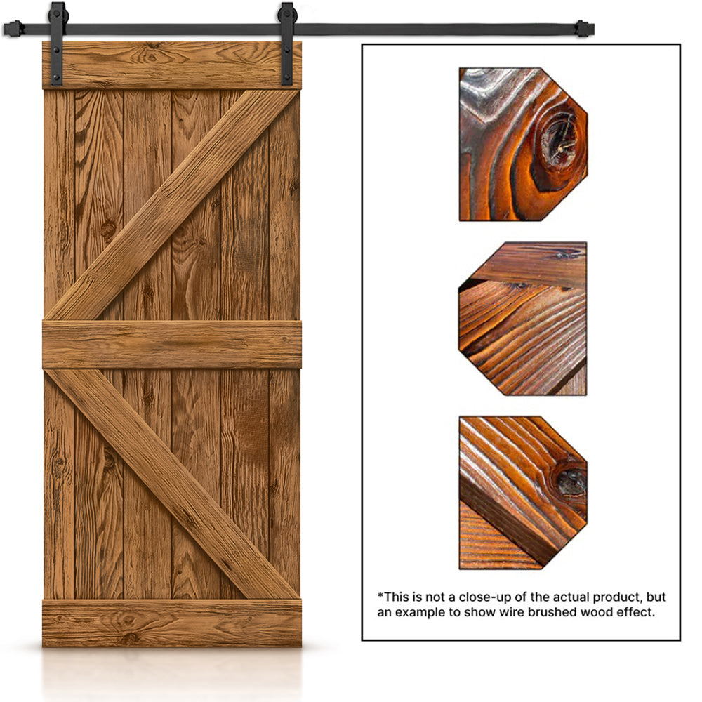 Wire Brushed Knotty Pine Wood Sliding Barn Door with Hardware Kit