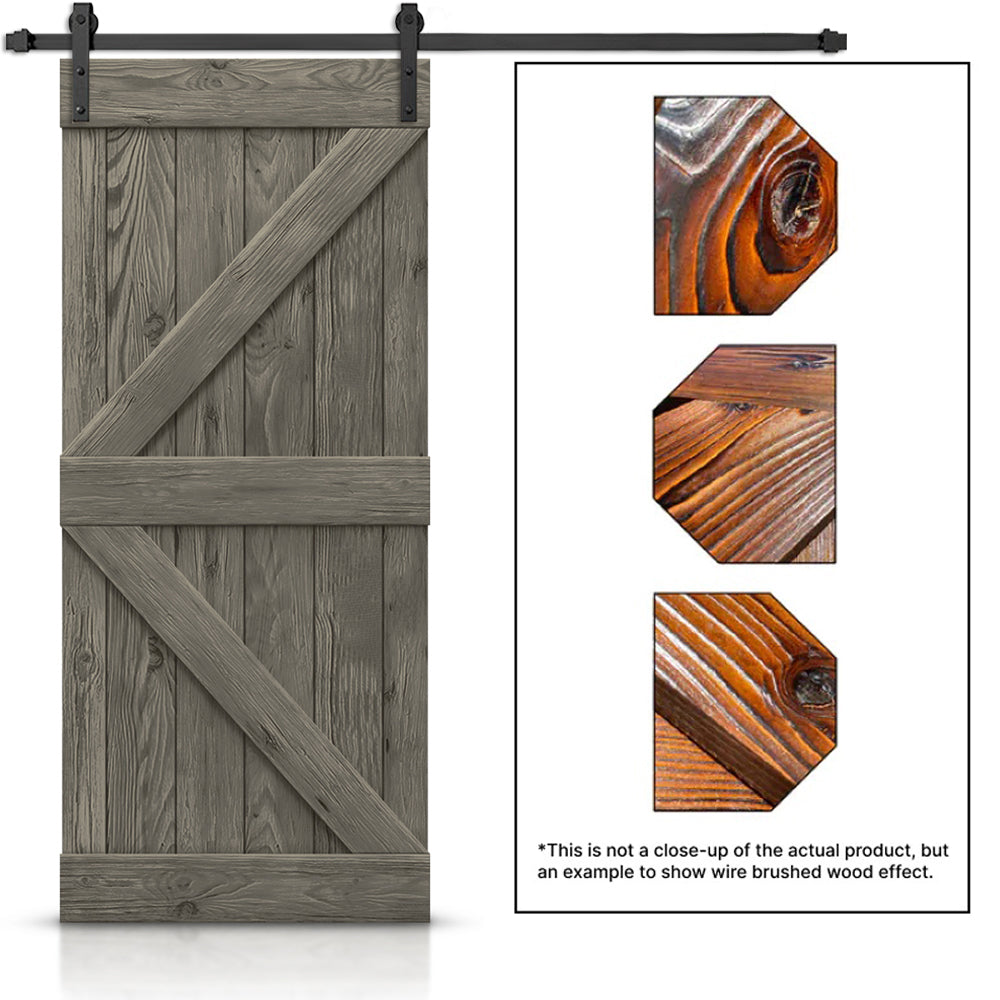 Wire Brushed Pre-Assembled Knotty Pine Wood Sliding Barn Door with Hardware Kit