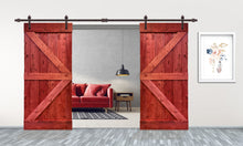 Load image into Gallery viewer, K Series Stained Solid Pine Wood Interior Double Sliding Barn Door With Hardware Kit
