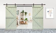 Load image into Gallery viewer, K Series Stained Solid Pine Wood Interior Double Sliding Barn Door With Hardware Kit
