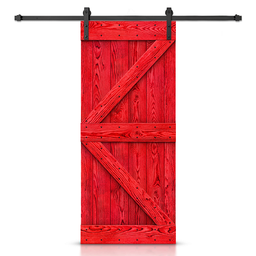 K Bar Pre-assembled Wire Brushed and Thermally Modified Solid Wood Sliding Barn Door with Hardware Kit