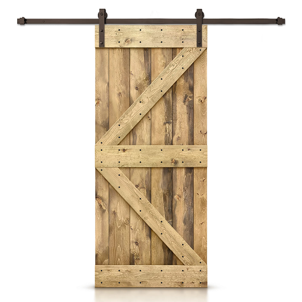 K Bar Pre-assembled Stained Wood Sliding Barn Door with Hardware Kit