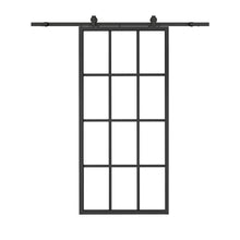 Load image into Gallery viewer, 36 in. x 84 in. 12 Lite Glass Black Aluminum Frame Interior Barn Door with Sliding Hardware Kit

