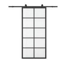 Load image into Gallery viewer, 10 Lite Glass Black Aluminum Frame Interior Sliding Barn Door with Hardware Kit
