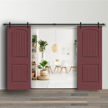 Load image into Gallery viewer, 36 in. x 80 in. Camber Top Composite MDF Split Double Sliding Barn Door with Hardware Kit
