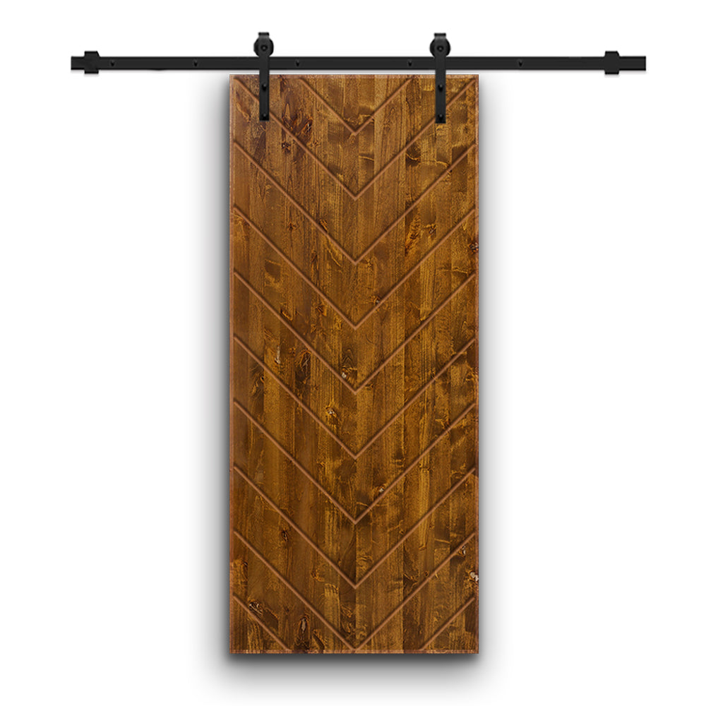 Herringbone Pattern Solid Pine Wood Sliding Barn Door with Hardware Kit
